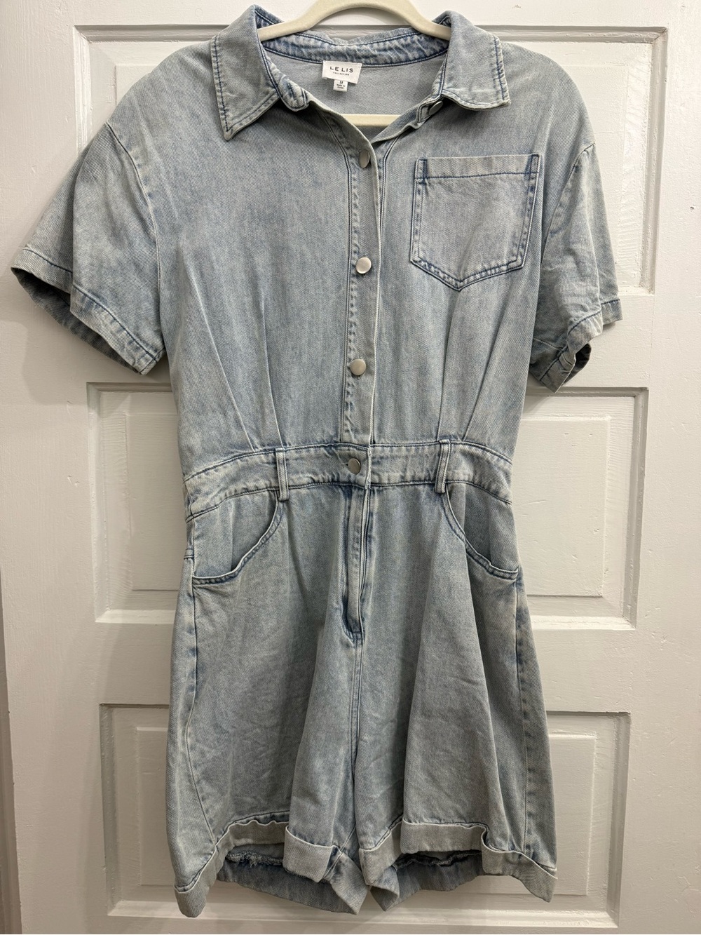 Le Lis Light Wash Denim Short Sleeve Romper